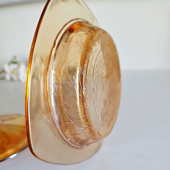 Beautiful Royal Amber Fostoria Antique Butter Dish, Floral Candy Dish 1930's - Picture 8 of 16